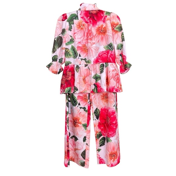 BURRYCO Bold Floral Peplum Blouse & Trouser Set (Size 4) - Picture 3 of 16